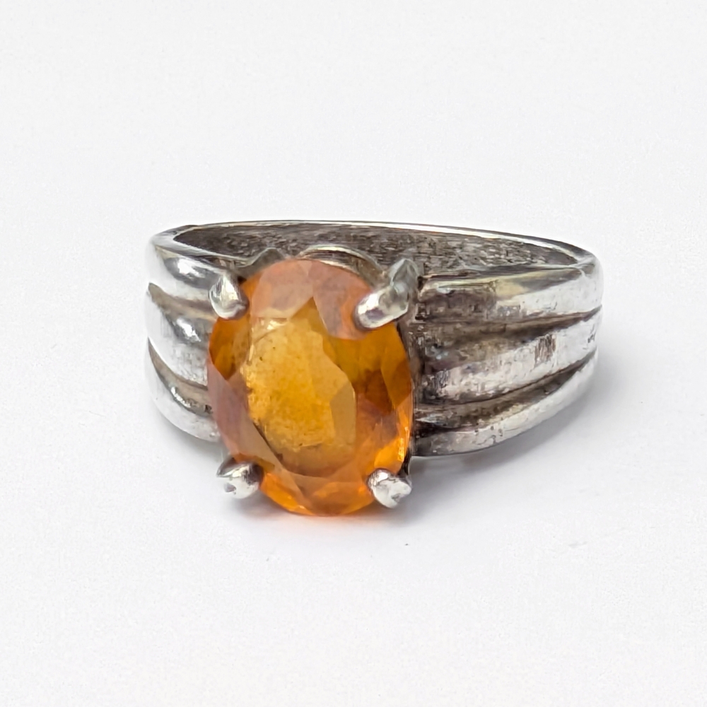 Silver Ring with Orange Gemstone